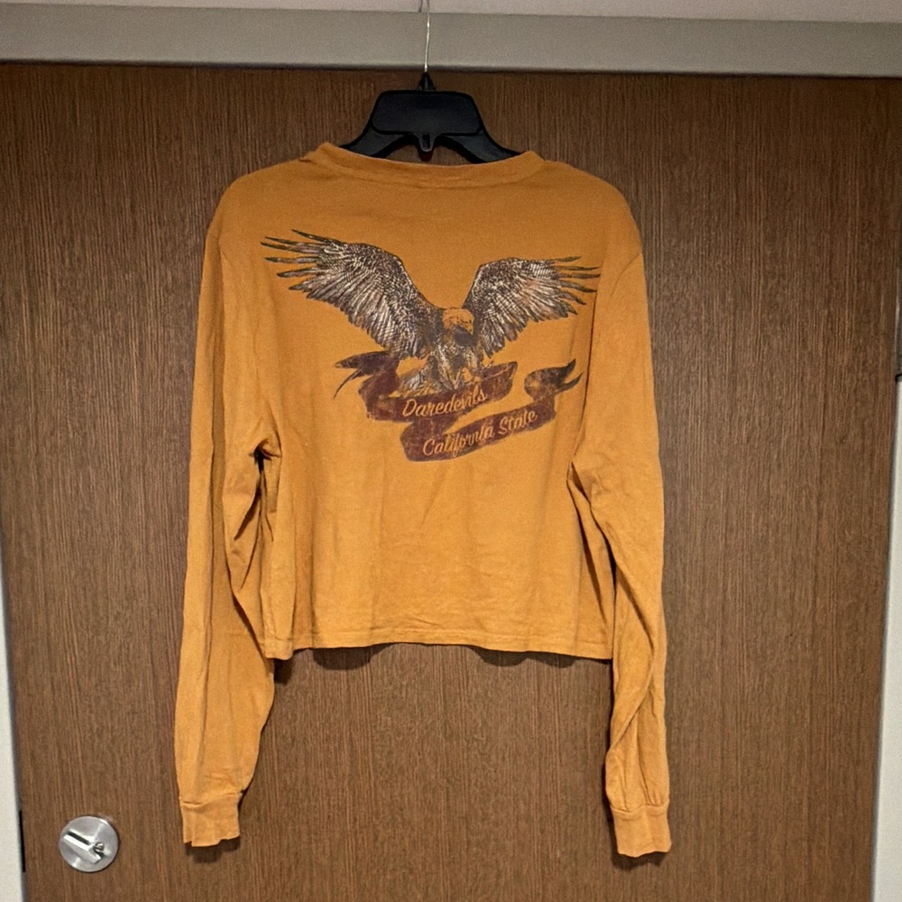 Women's Urban Outfitters Long Sleeve Crop Graphic Shirt XL BIKER GIRL MOTORCYCLE